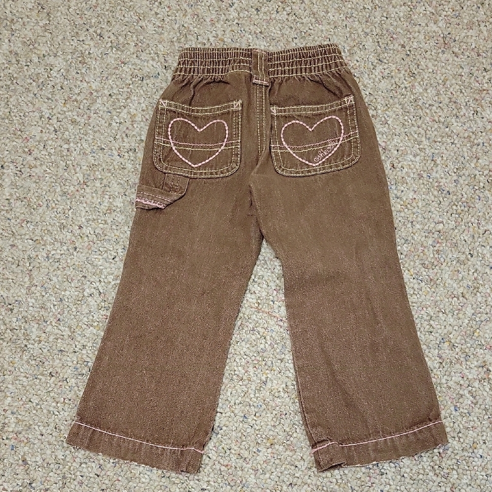 OshKosh B'gosh Brown Kids Pants with Heart Pockets Y2K Painter Pants 2T